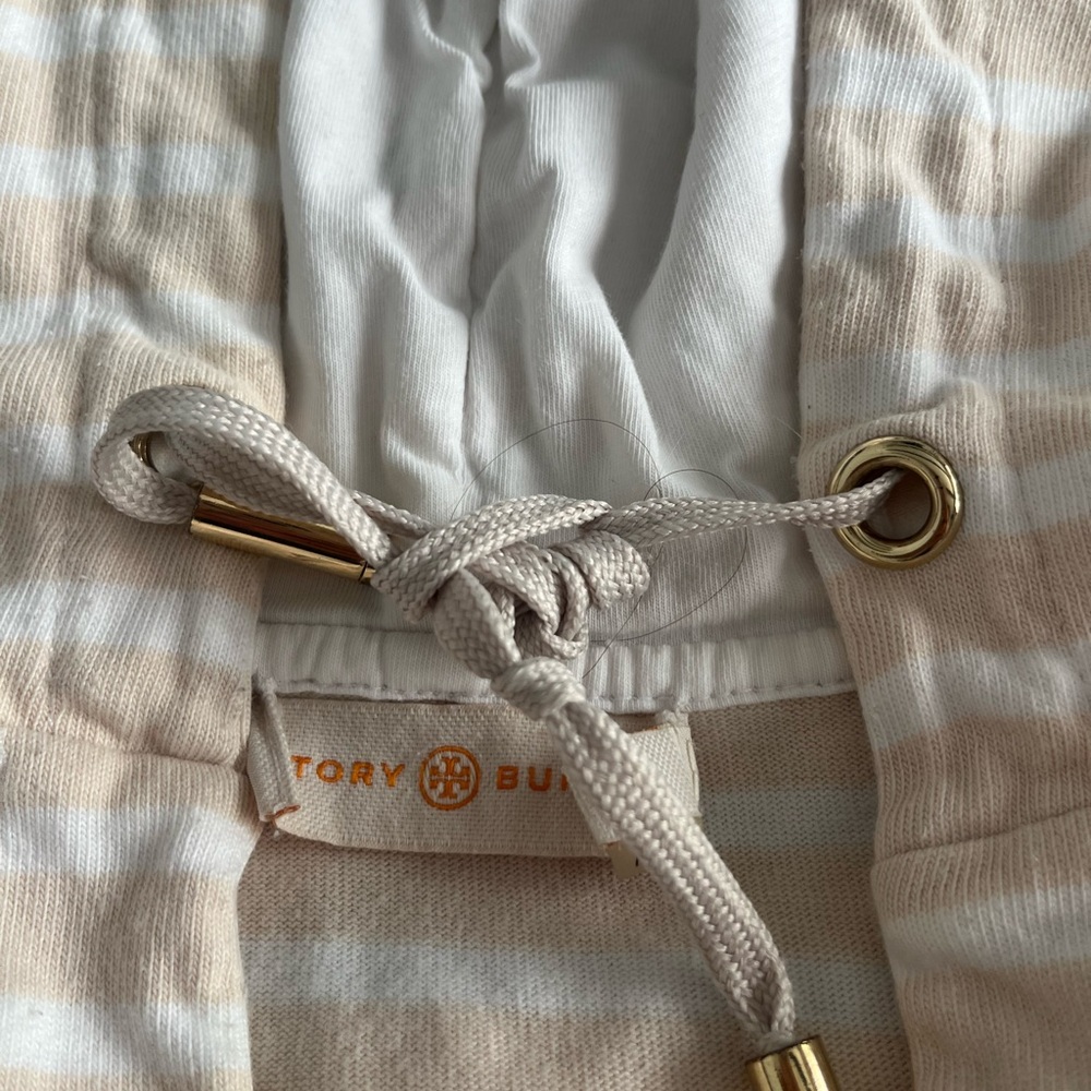 Tory Burch Cream and White Striped Hoodie